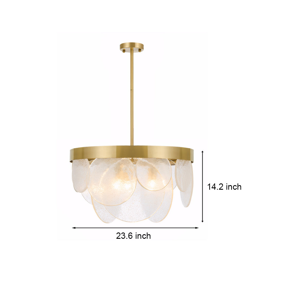 3-Light Round Semi Flush Mount Glass Chandelier