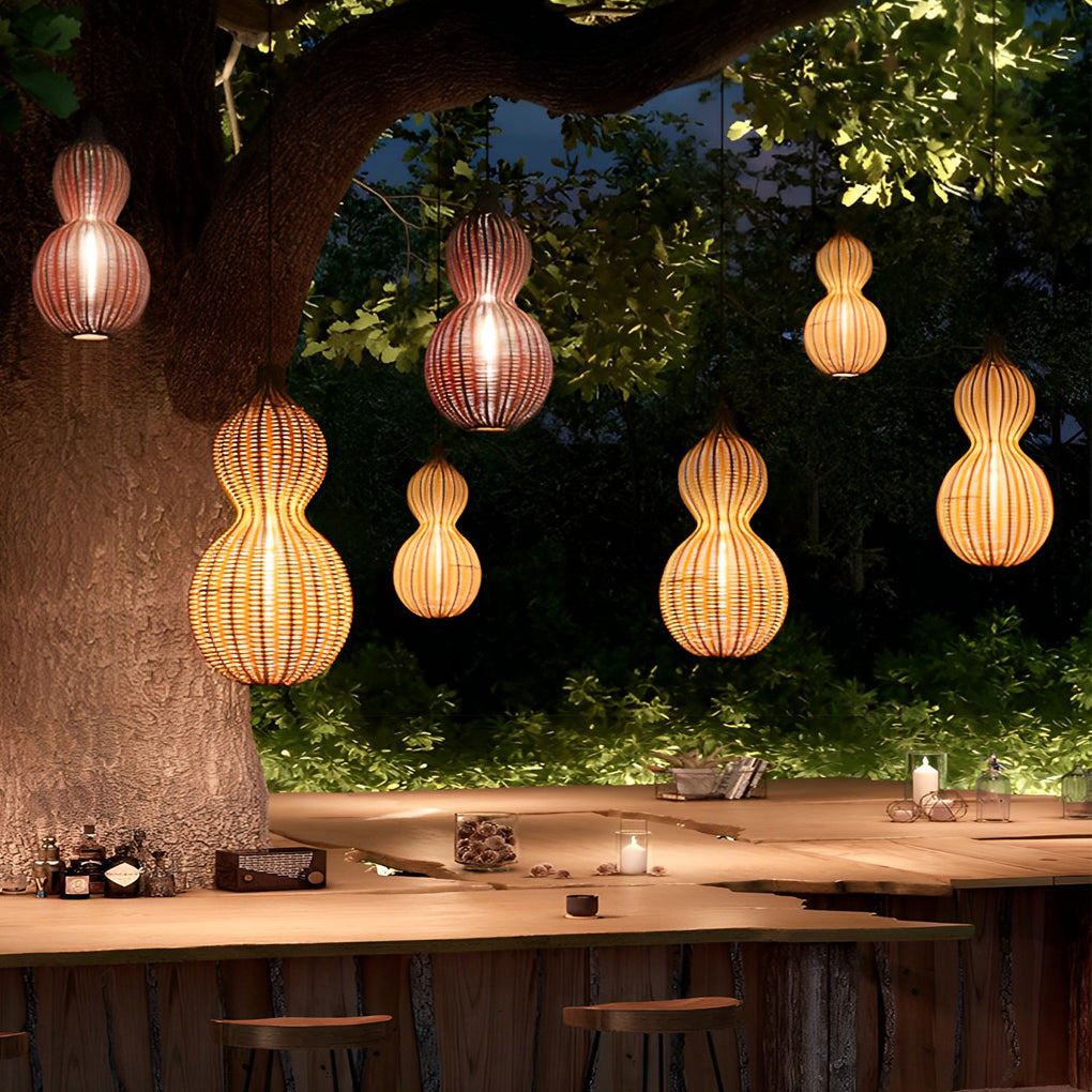 Woven Rattan Gourd Hanging Lamp Outdoor Pendant Light for Patio