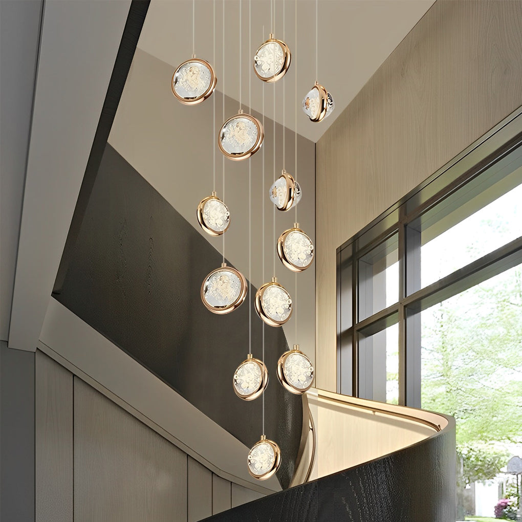 Global Crystal Cluster Adjustable Luxury Staircase Modern Long Chandelier