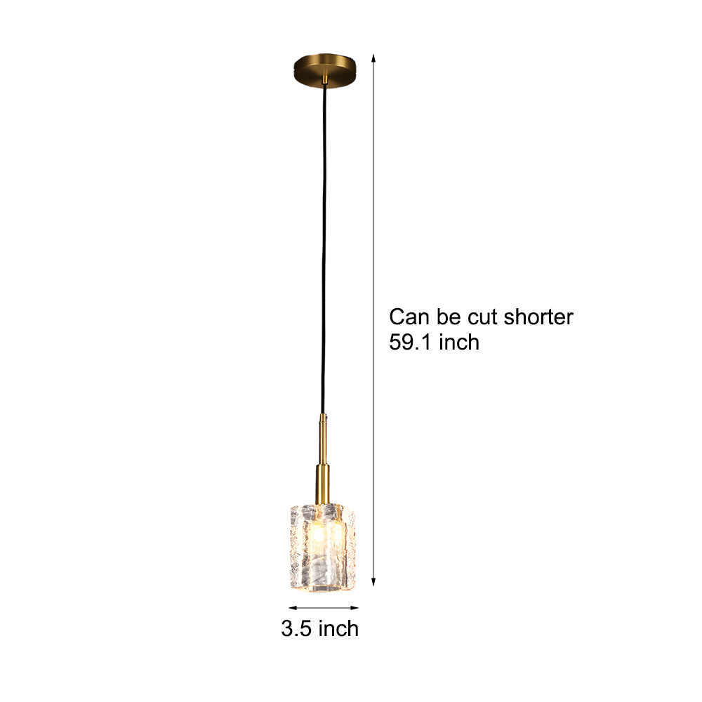 Crystal Cube Brass Pendant Light, 1-Light Copper Rod Kitchen Island Lighting