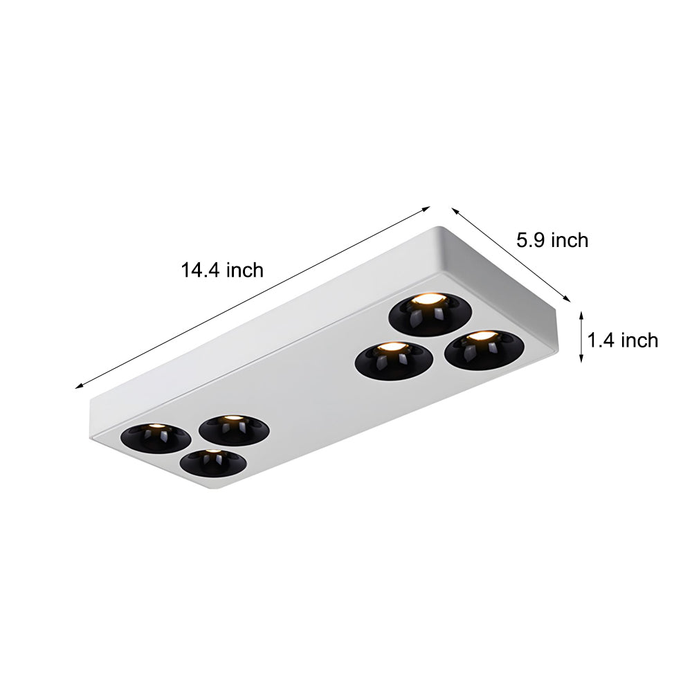 White Rectangular Plate 6-Light Peg Flush Mount Spotlight