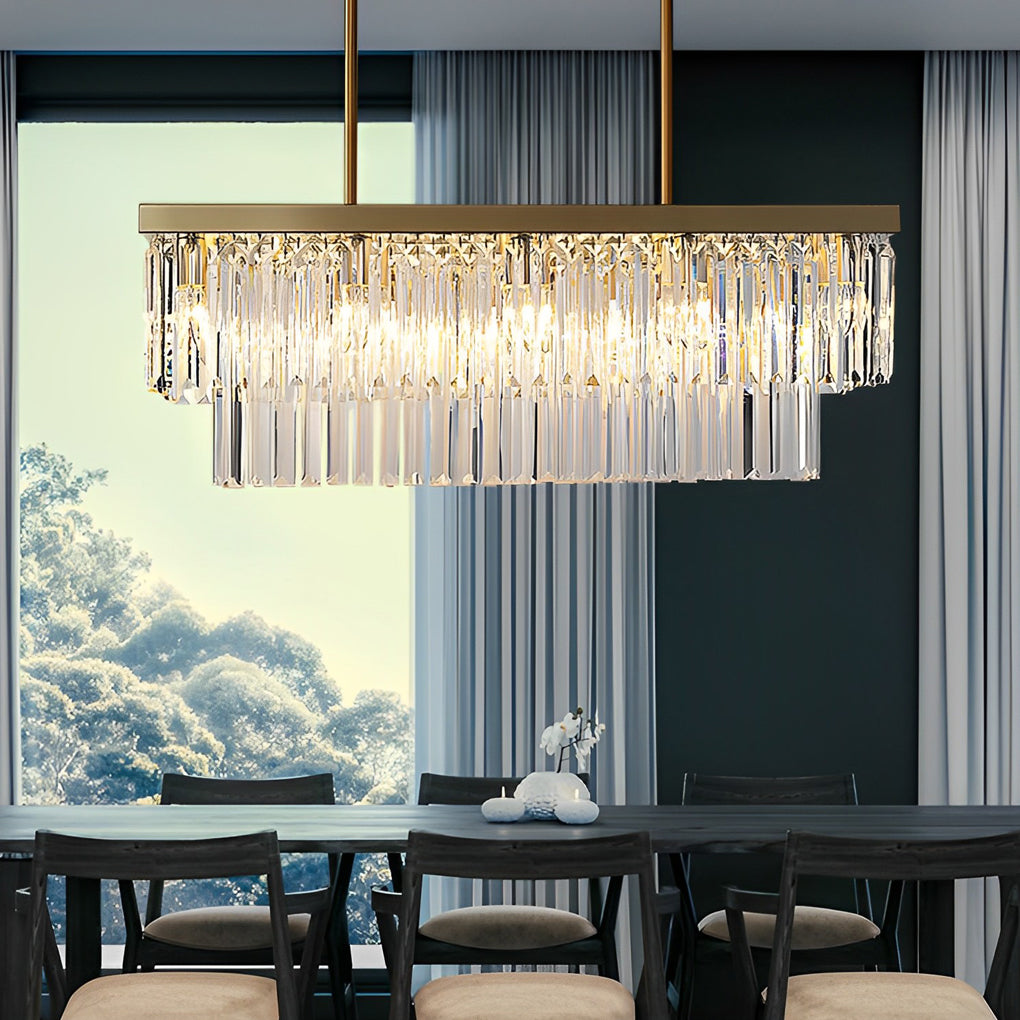 Rectangular LED Three Step Dimming Crystal Strips Postmodern Chandelier