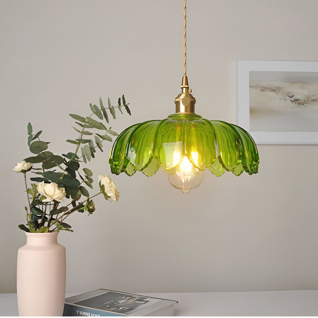 Retro Flower Glass Brass Nordic Kitchen Pendant Lighting Chandelier