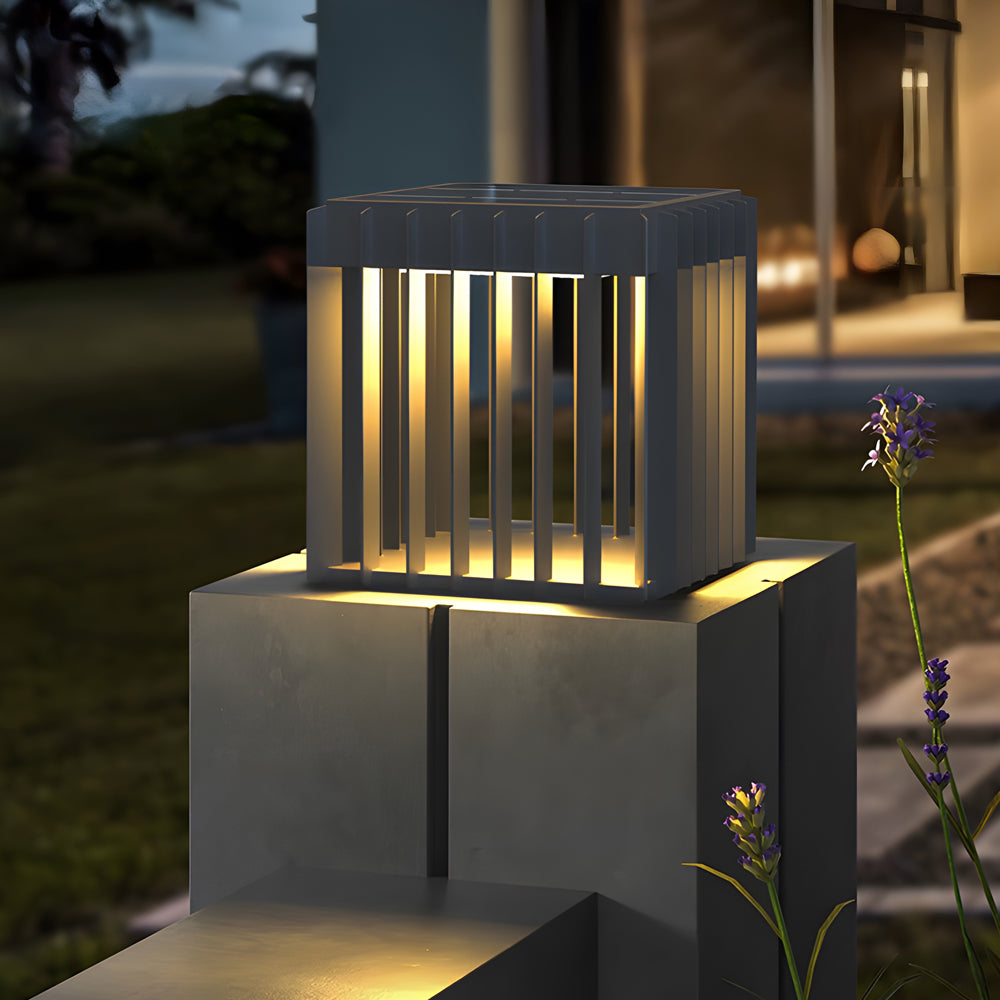 Black Square Pier-Mount Outdoor Post Light Garden Wired Solar Pillar Light