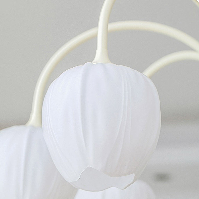 Tulips Flowers Three Step Dimming LED Milky White Modern Chandelier