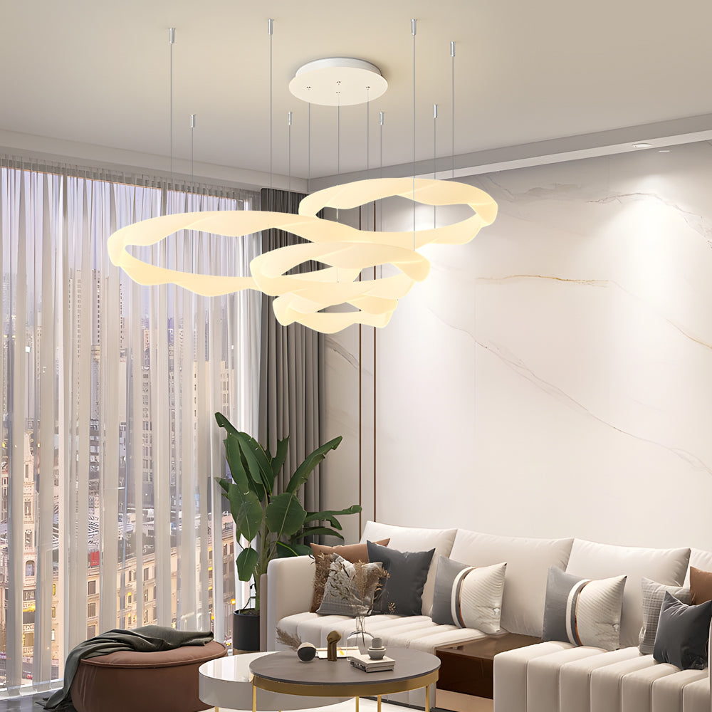 Wavy Circle Rings Three Step Dimming LED White Cream Modern Chandelier