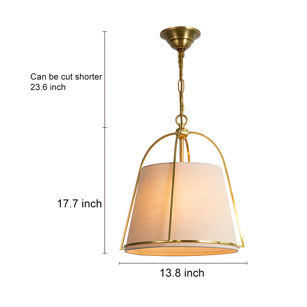 Trapezoid 13.8’’ Wide Pendant Gold Fixture with White Fabric Shade