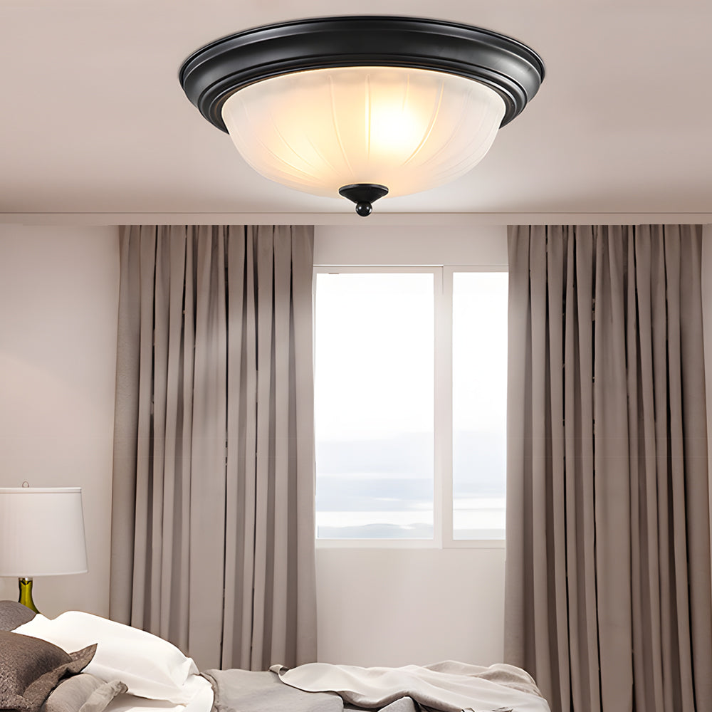 Round Glass Shade Iron Simple American Style Bedroom Ceiling Light Fixture