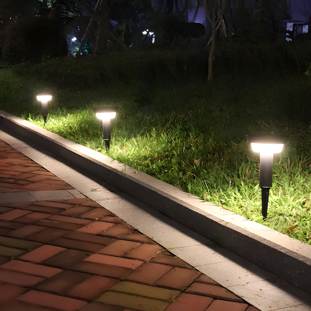 Modern Black Round LED Solar Outdoor Path Light with Stake - Garden Bollard Light