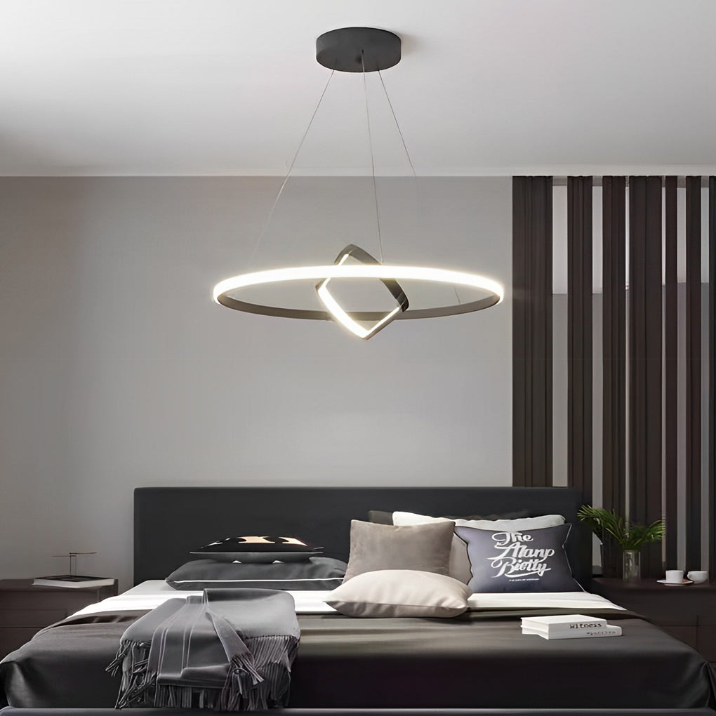 Adjustable Round Oval LED Stepless Dimming Black Modern Chandelier