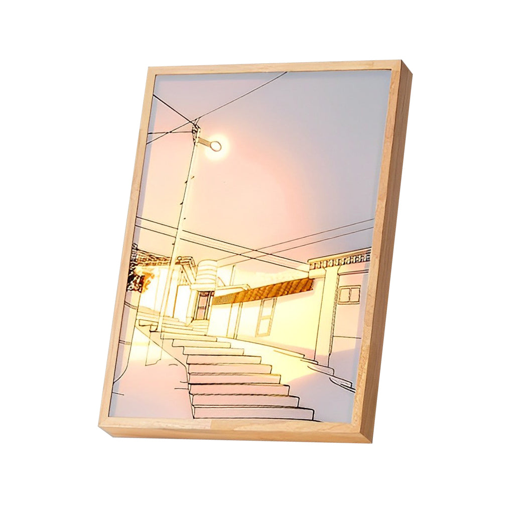 Wood Frame Ins Touch Control Dimmable LED Sunshine Painting Night Light