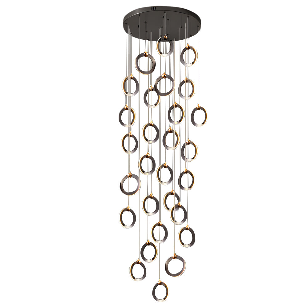 LED Ring Clusters Rotating Staircase Chandelier