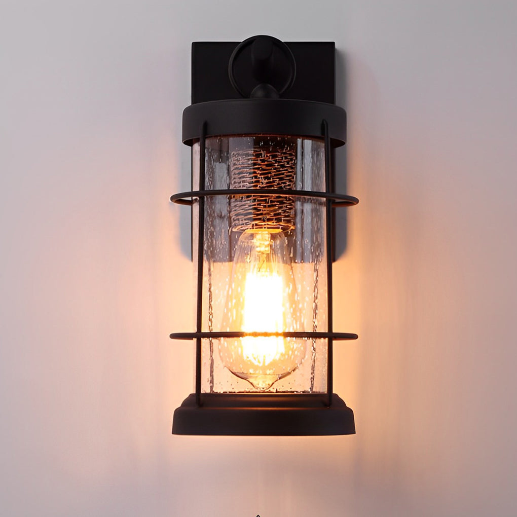 Waterproof Iron Glass Lantern Black Retro Rustic Exterior Wall Lights