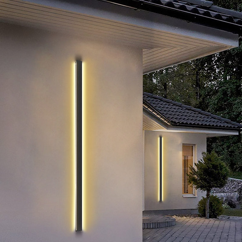 Black Long Strip Metal Waterproof Dimmable Modern Outdoor Wall Lights