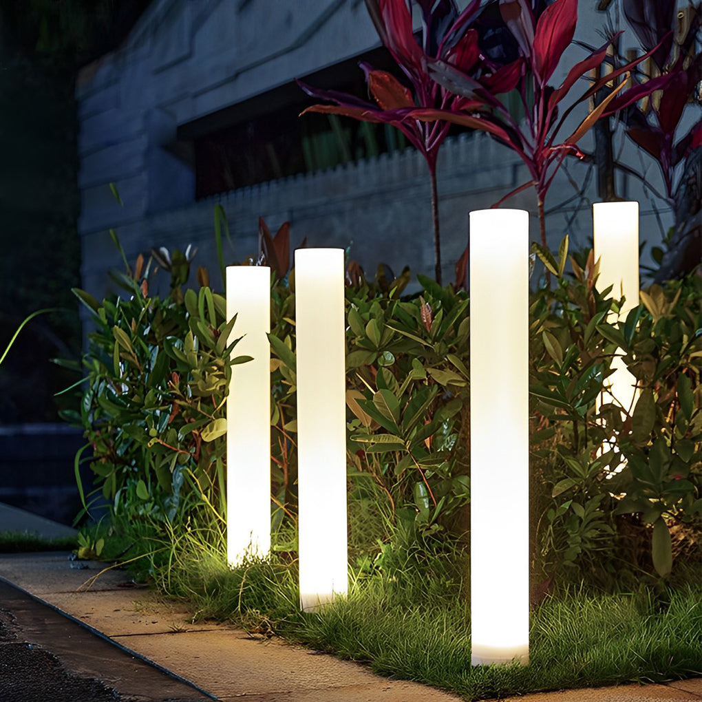 Long Cylindrical Waterproof White Modern Solar Lawn Lights Lamp Post