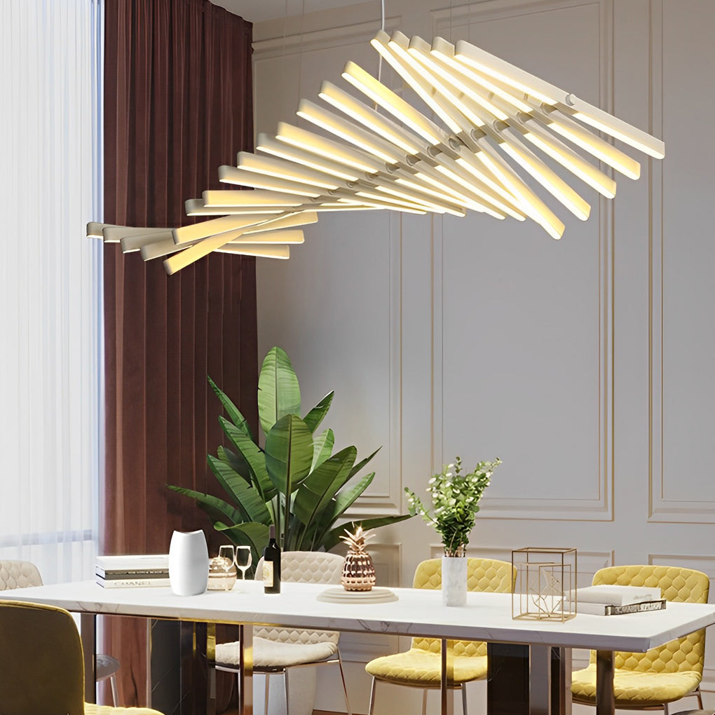 Waves Fishbone Strip Stepless Dimming LED Nordic Chandelier Pendant Light