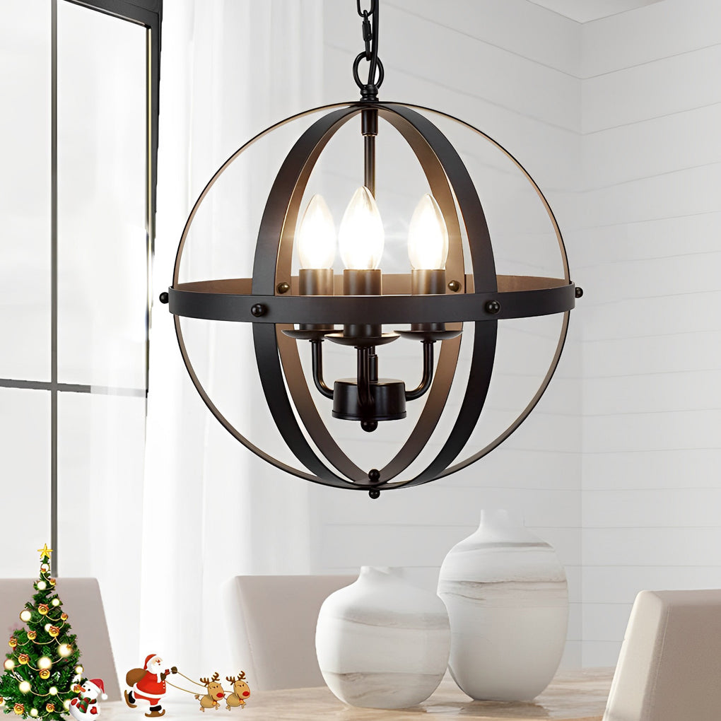 Creative Iron Round Lantern Design Industrial Style Chandelier Pendant Lights