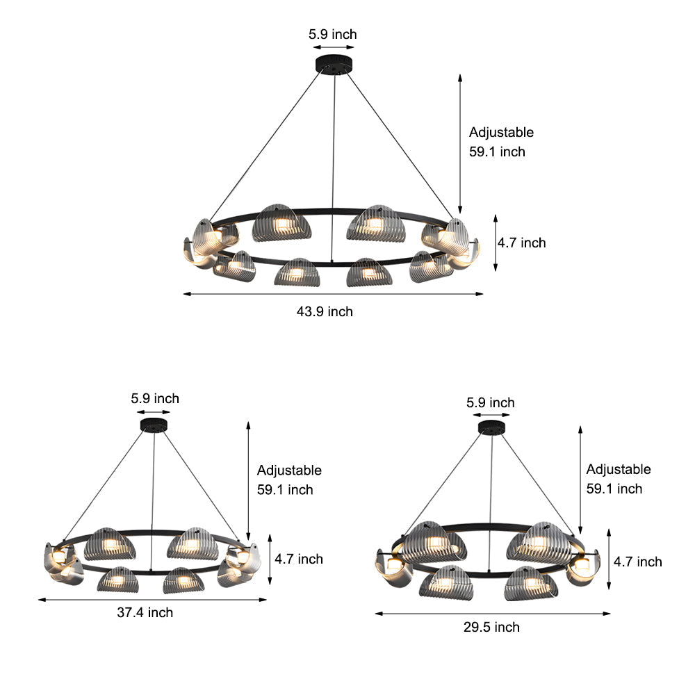 Round 6/8/10 Lights Curved Striped Glass LED Dimmable Nordic Chandelier