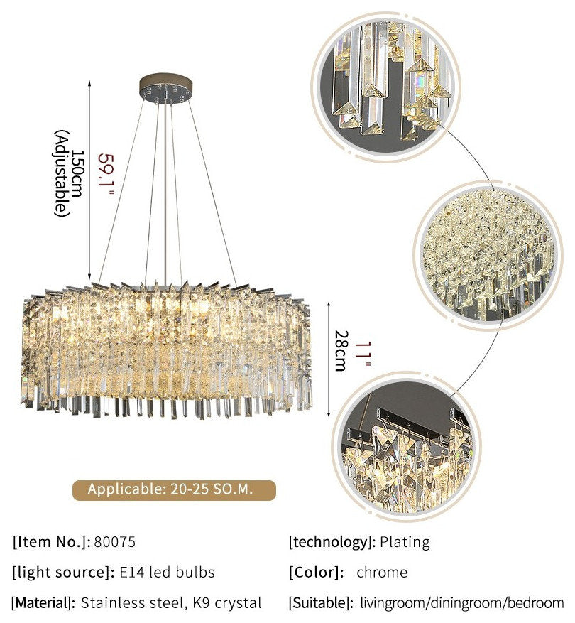 Ischia di Castro | Modern Luxury Drum Crystal LED Chandelier in Creative Design, Gold, Dia31.5xh11.0", Cool Light, Non-Dimmable