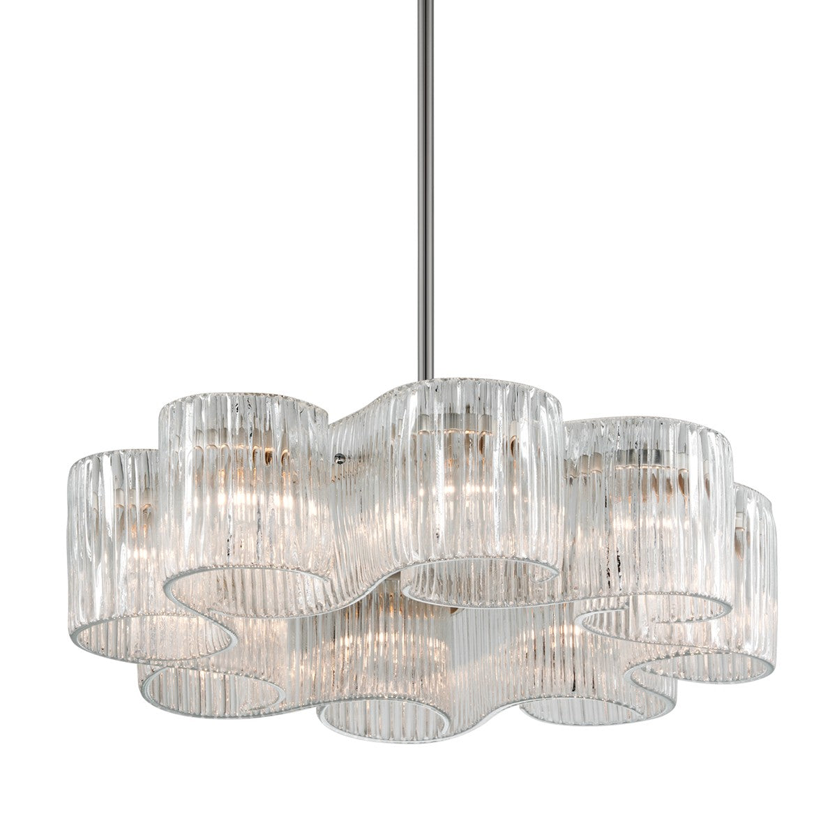 Corbett Lighting Circo Eight Light Chandelier with modern design, featuring eight light fixtures and sleek metal frame.