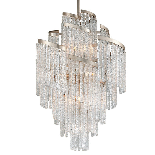 Corbett Lighting Mont Blanc 13 Light Chandelier with elegant glass shades and intricate metal frame, hanging as a stylish lighting fixture.