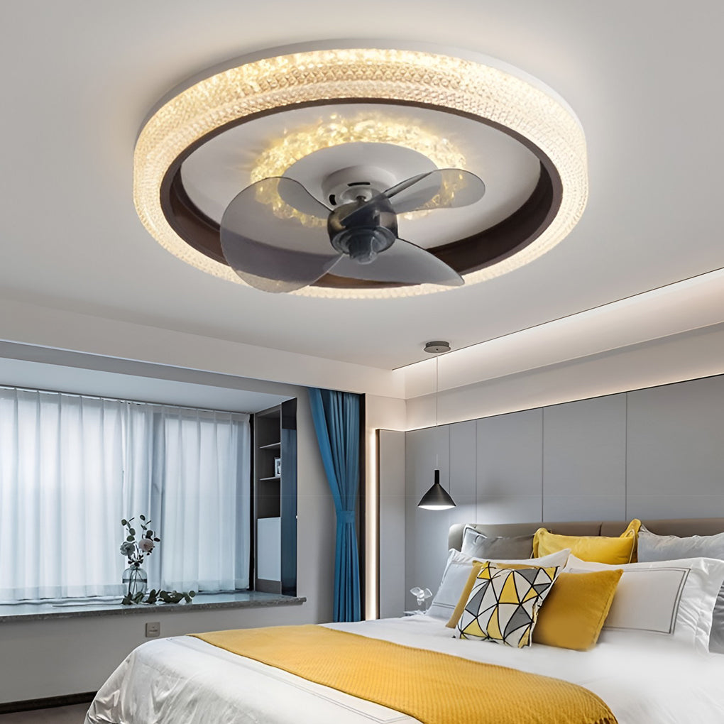 Round Muted 360° Rotatable Stepless Dimming LED Modern Ceiling Fan Light