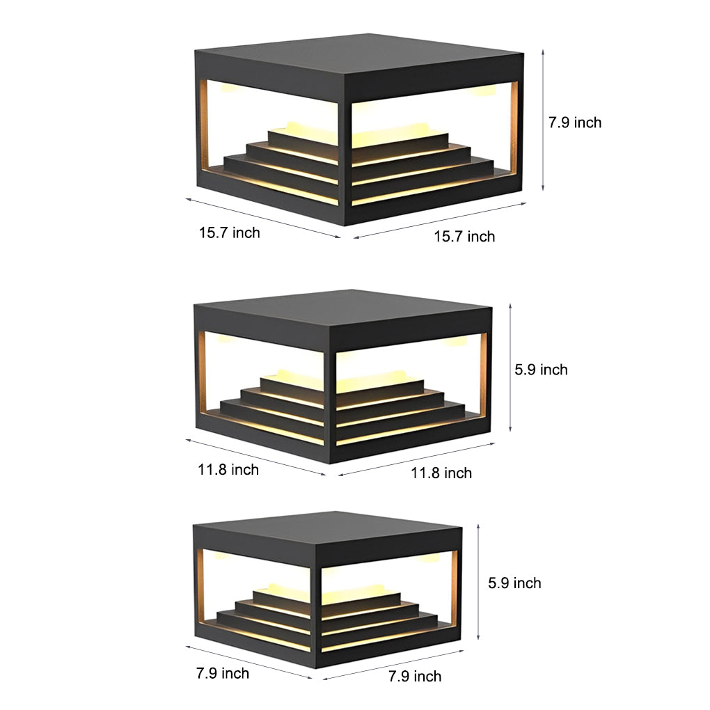 Square Steps Creative Waterproof LED Black Modern Solar Post Caps Lights