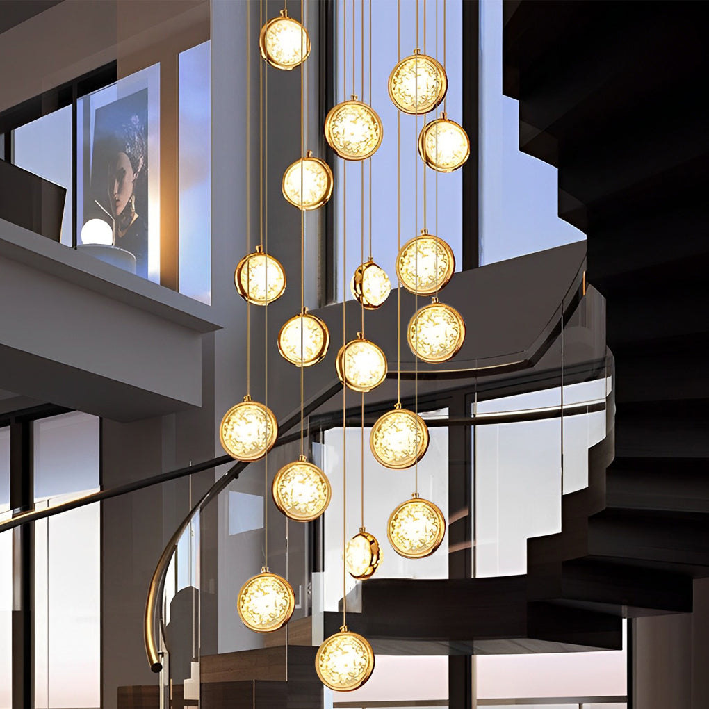 Global Crystal Cluster Adjustable Luxury Staircase Modern Long Chandelier