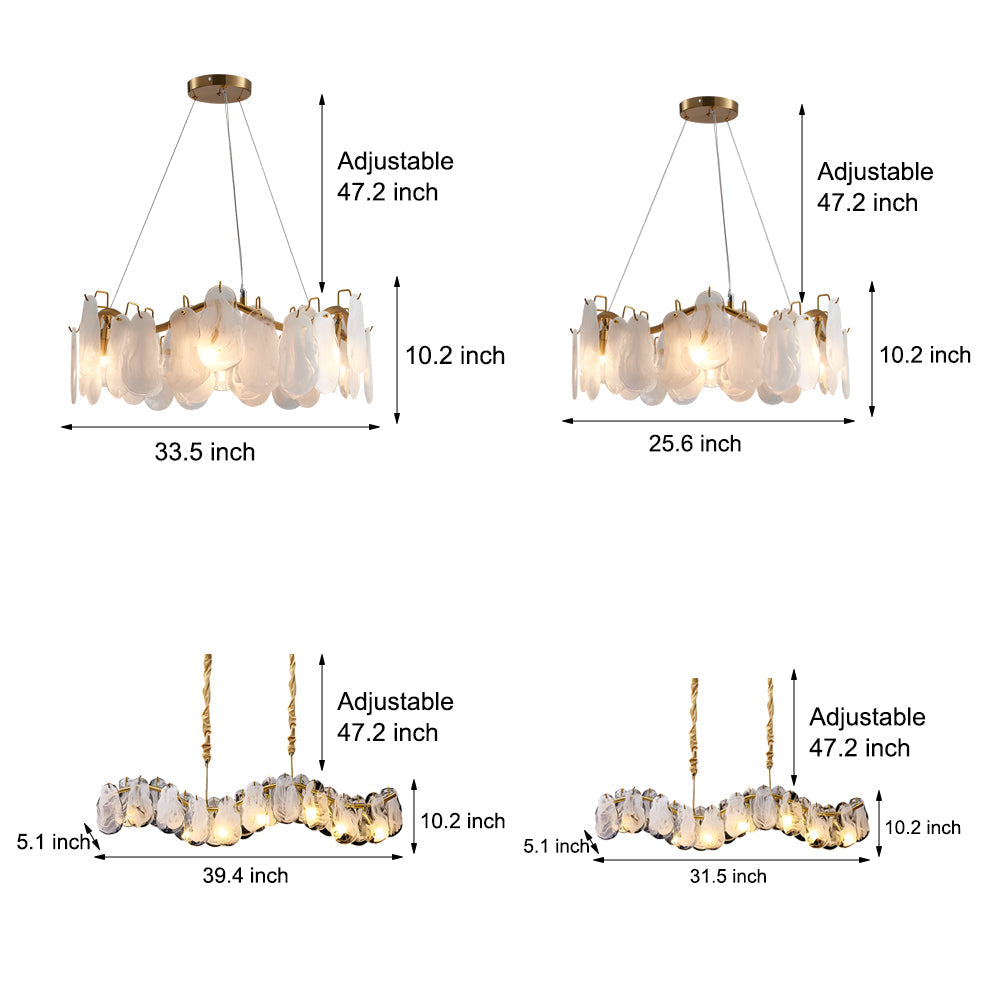 Round Long Wave Glass Clouds 3 Step Dimming Luxury French Style Chandelier