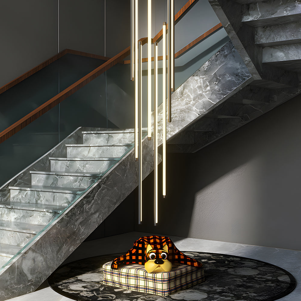 Modern Spiral Multi-Strip Chandelier for Staircases