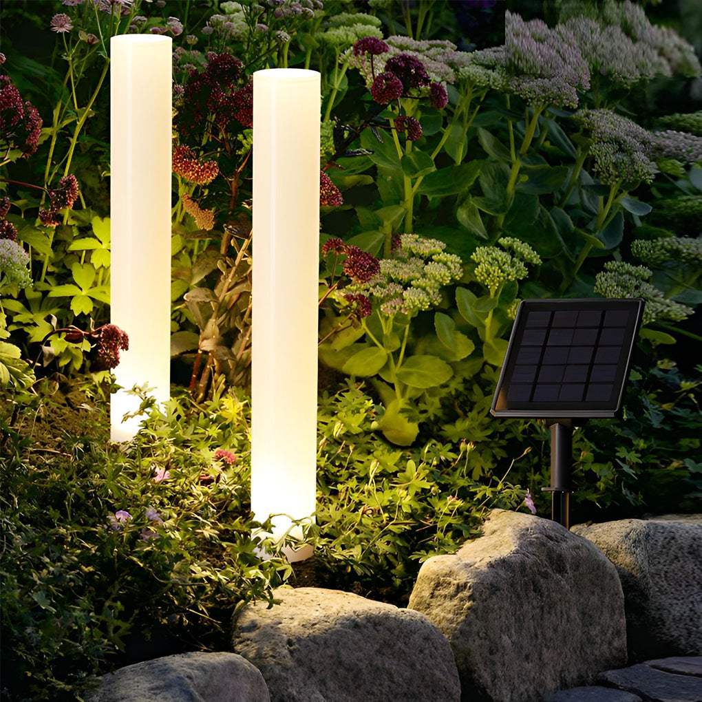 Long Cylindrical Waterproof White Modern Solar Lawn Lights Lamp Post