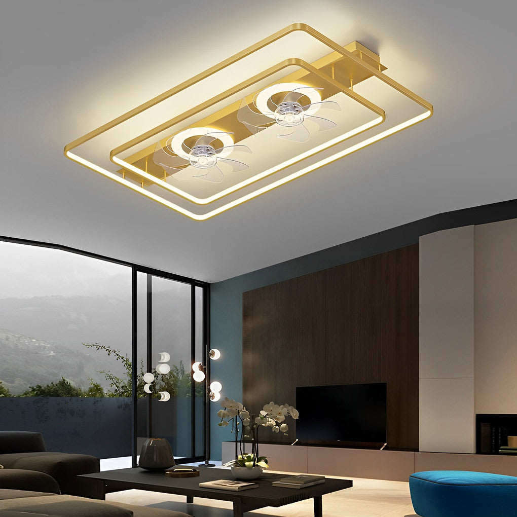 Rectangular LED Two Fans Nordic Bladeless Ceiling Fan