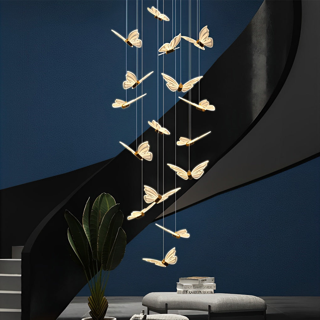 Small Butterflies Creative Three Step Dimming Modern Long Chandelier