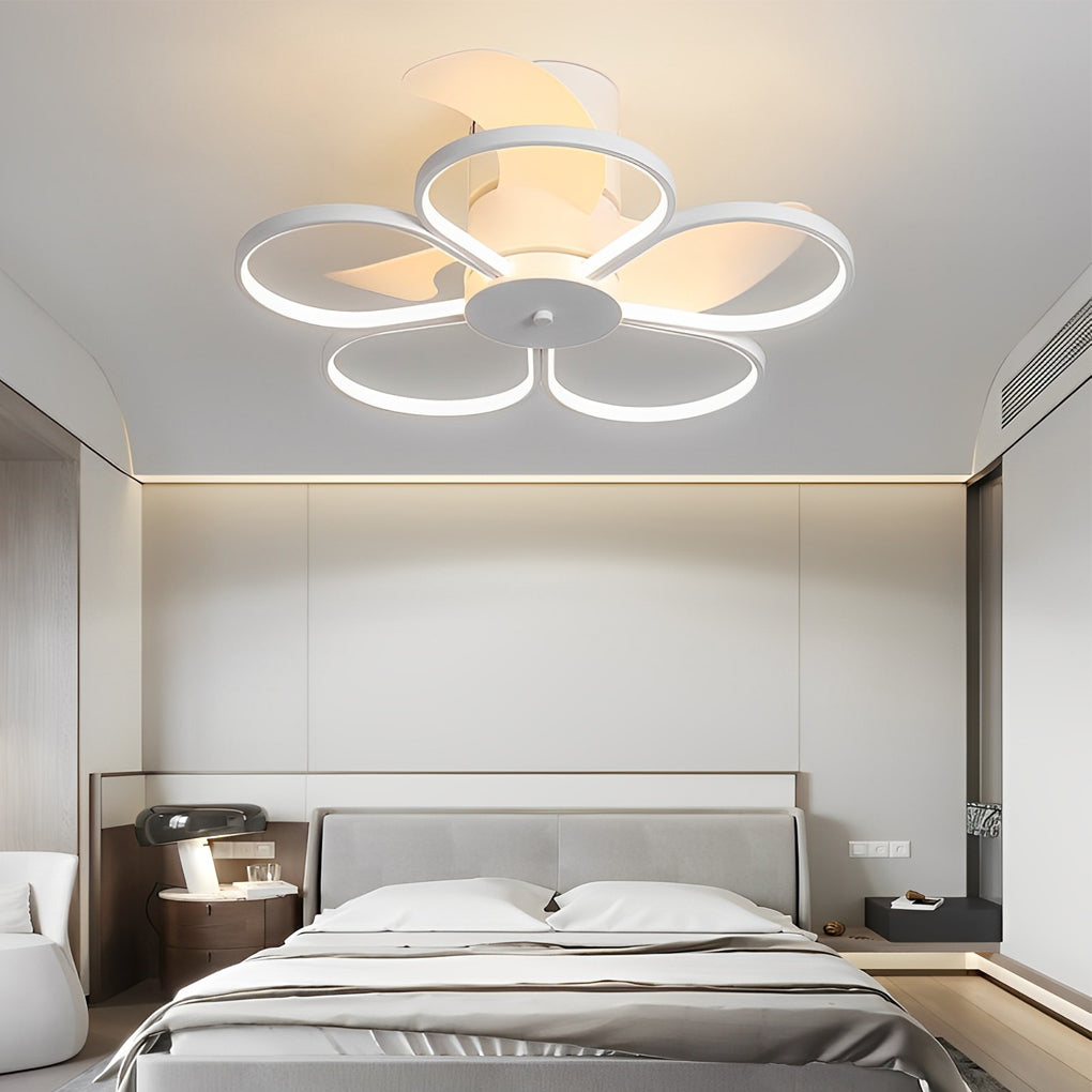 Flowers Intelligent Dimmable LED Mute Modern Bladeless Ceiling Fans Lamp