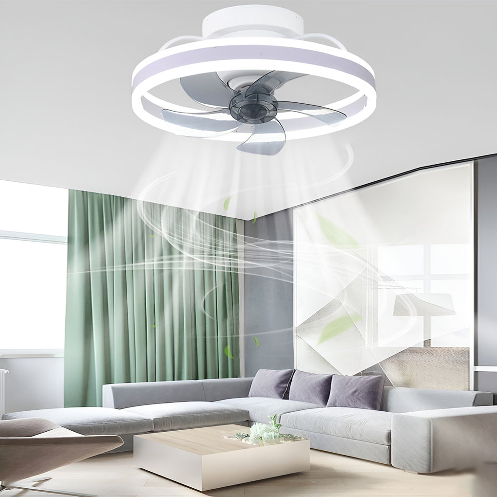 Round Stepless Dimming LED 360° Rotating Modern Ceiling Fan Light