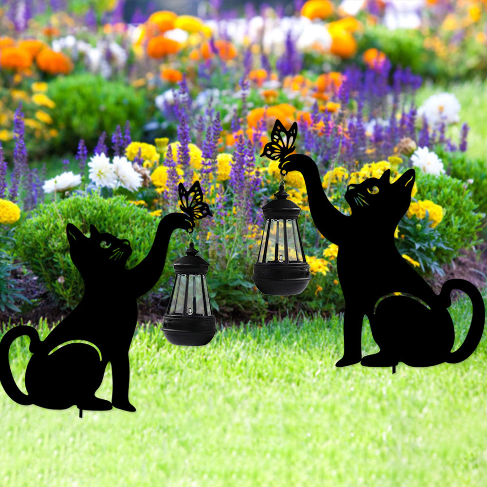 Iron Silhouette Cat Waterproof Intelligent LED Black Hanging Solar Lights