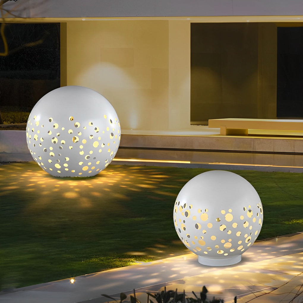 Waterproof Round Metal Hollow White Modern Outdoor Lanterns Lawn Lamp