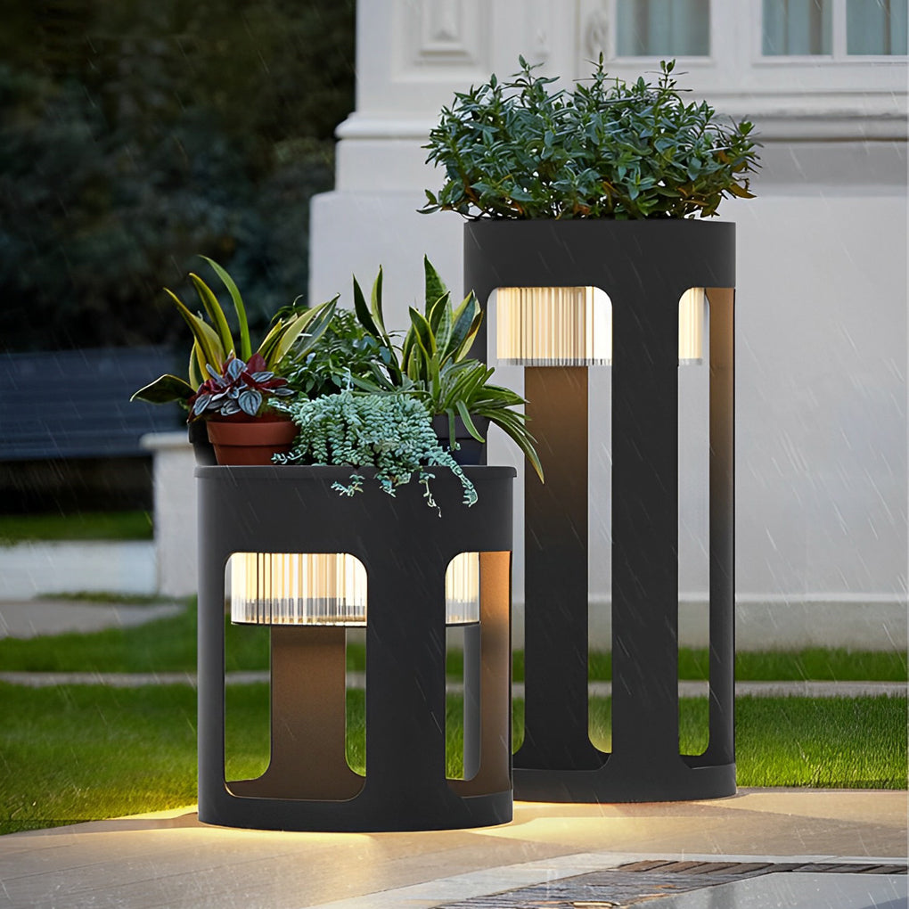 Round Outdoor Waterproof LED Black Modern Solar Powered Outdoor Lights