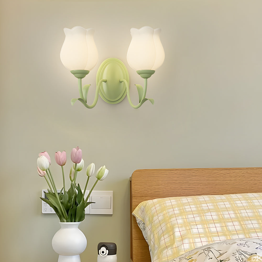 1/2 Lights Flowers Glass Three Step Dimming Green Modern Wall Lights Indoor