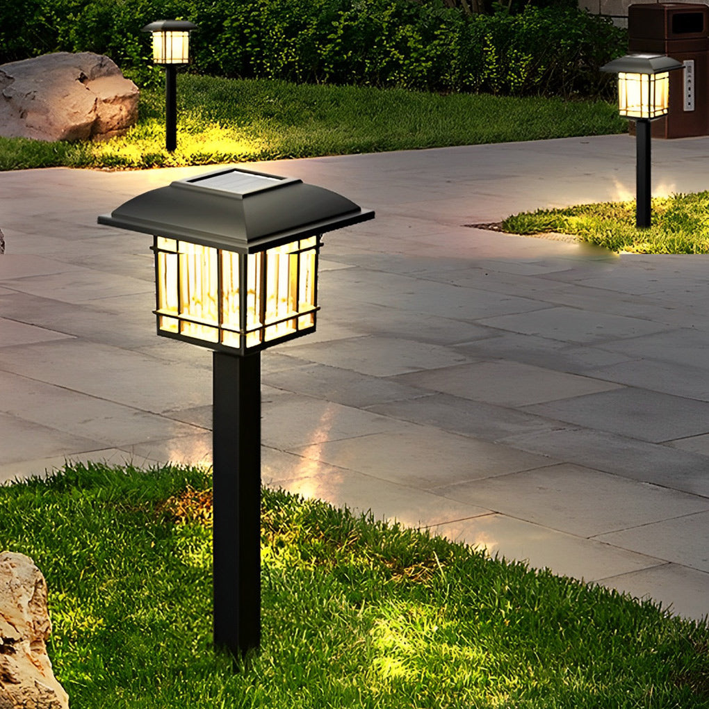 2PCS Vintage Square Waterproof LED Black Modern Solar Lawn Lights