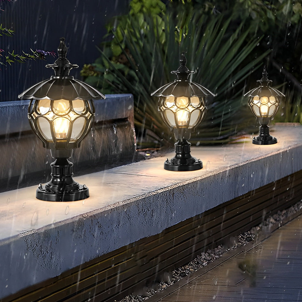 Flower Ball Cognac Glass Waterproof European Style Outdoor Pillar Lamp