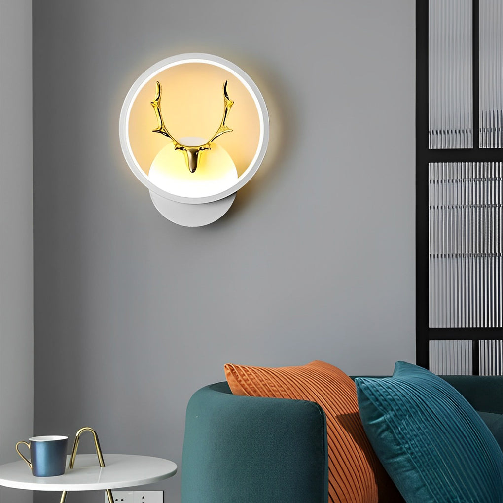 Round Square Creative Antlers Design LED Modern Wall Lamp Bedside Light