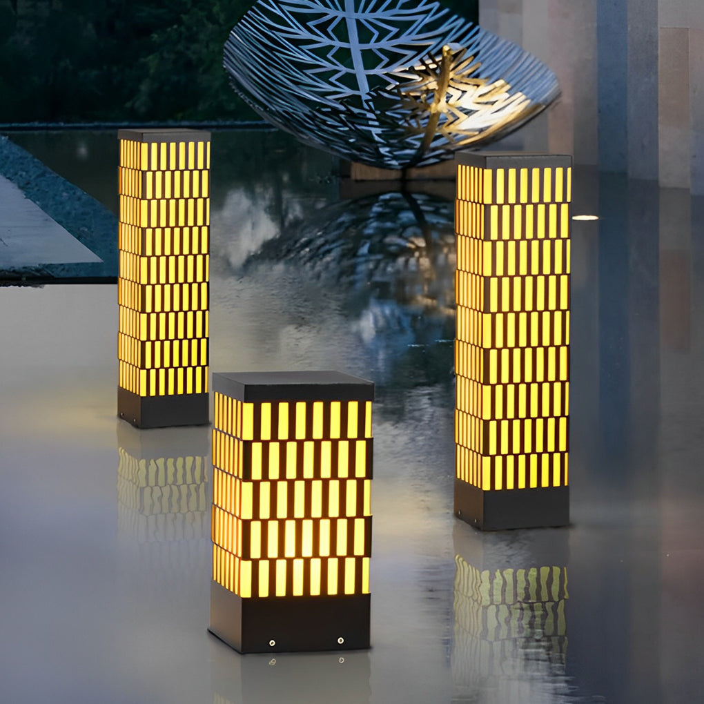 Retro Grid Designed Waterproof LED Black Modern Lawn Lamp Outdoor Lighting