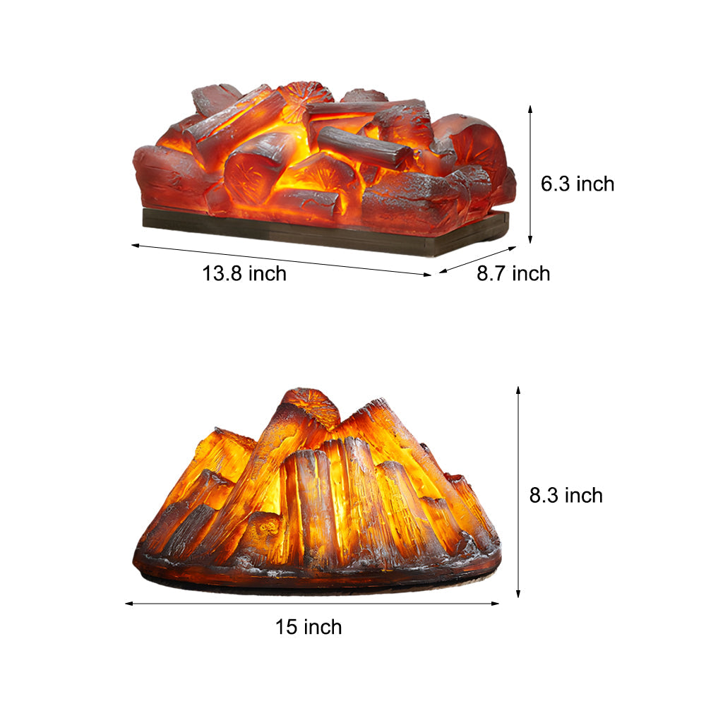 Decorative Resin Firewood Charcoal Pile Simulated Fireplace Flame Lamp