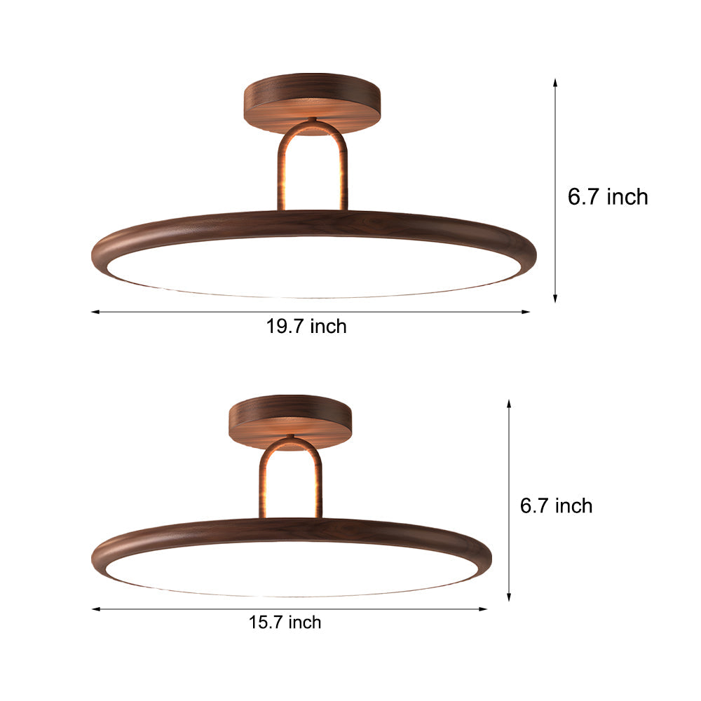 15.7/19.7-in Wood Grain Round Semi Flush Mount Ceiling Light