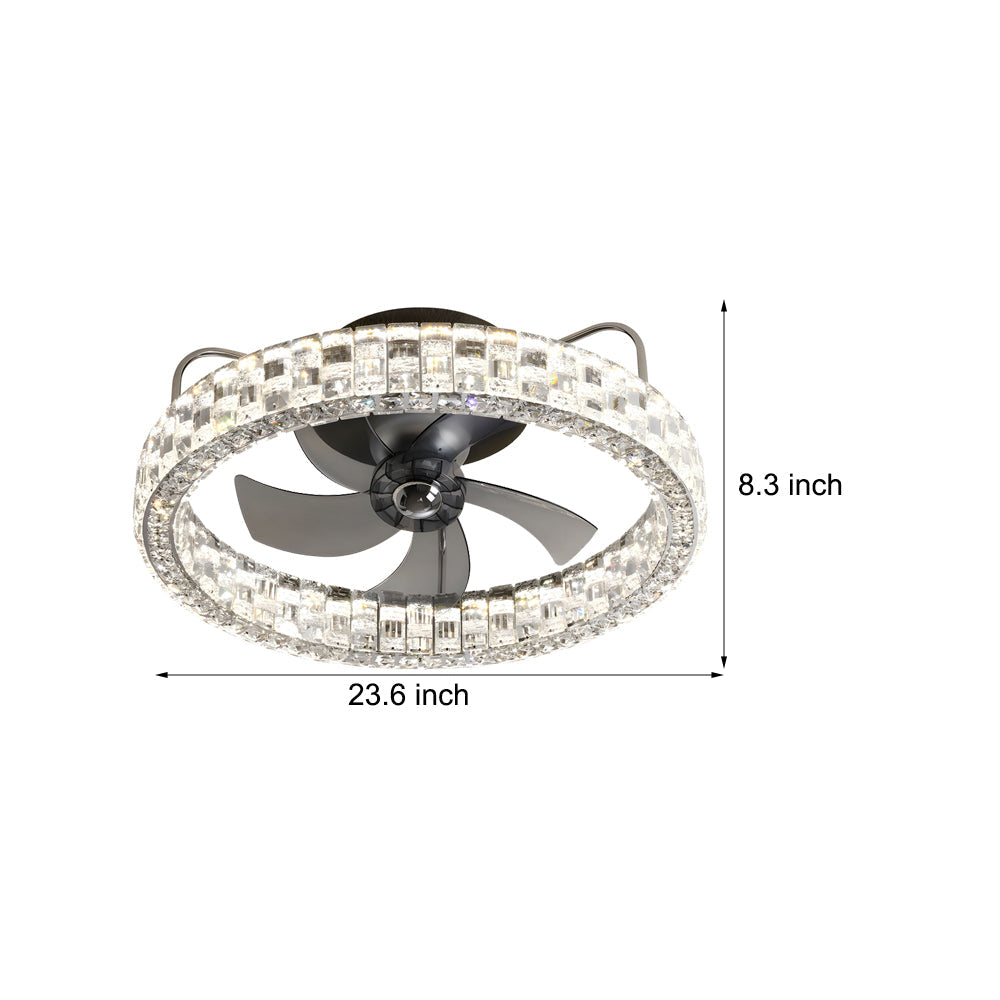 23.6-in Crystal LED Lighting Semi-Enclosed Low Profile Ceiling Fan