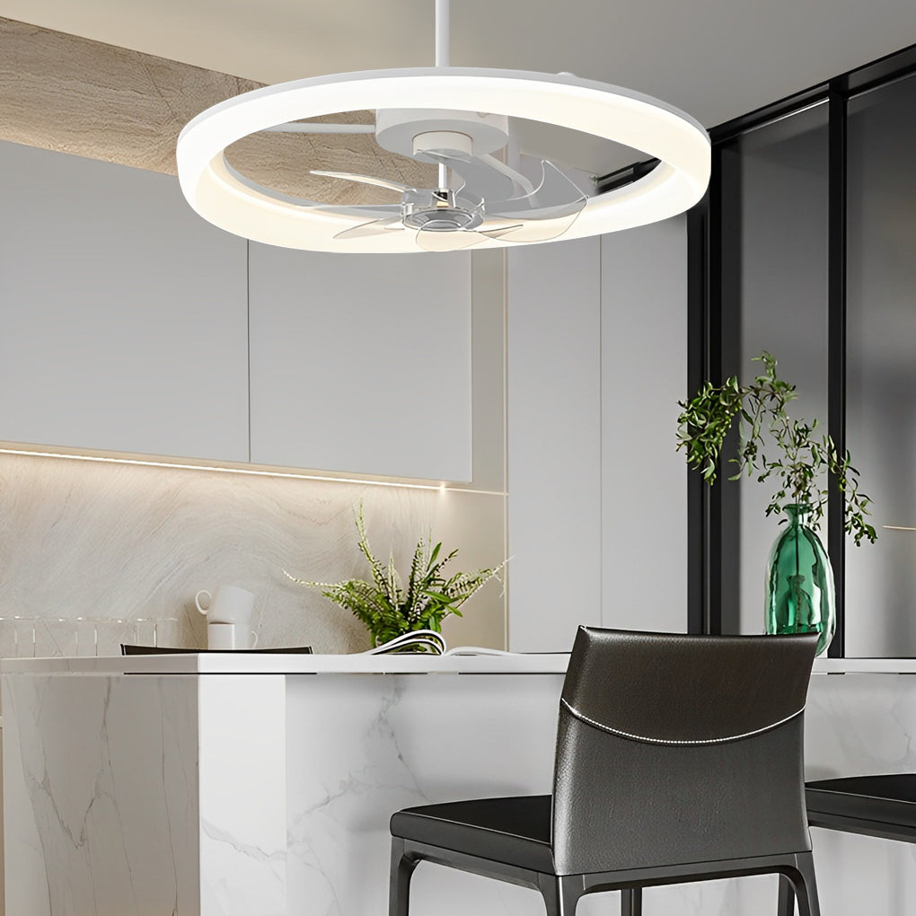 Circular Mute LED Stepless Dimming White Modern Ceiling Fans with Remote