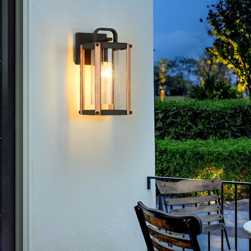 Lantern Shaped Waterproof Glass Black Industrial Outdoor Wall Sconce Lighting