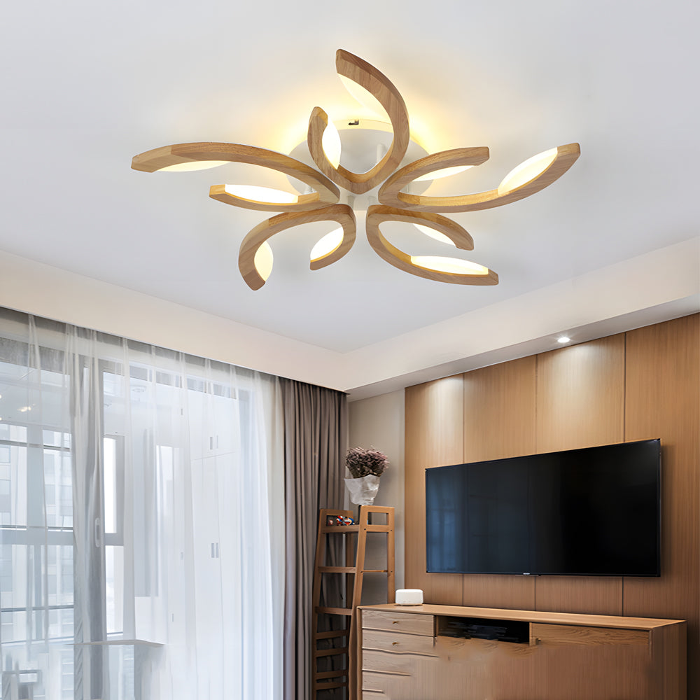 Multi-lights Floral Design Wood Semi Flush Mount Ceiling Light for Living Room