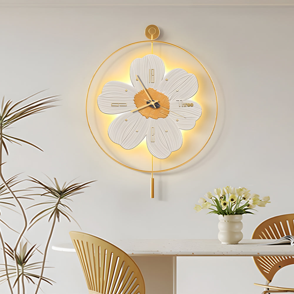 Round Metal Battery Operated LED Flower Wall Clock